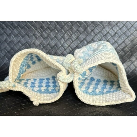 VINTAGE HAND CROCHETED SUGAR CREAMER POT HOLDERS HOT PADS White Blue Grandmacore - Picture 10 of 10